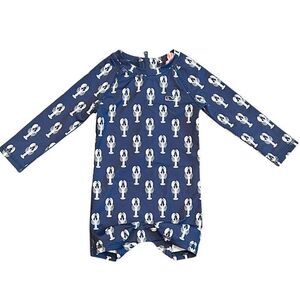 NWT! Vineyard Vines Baby Lobster Print Navy Long Sleeve Swimsuit Size 0-3M